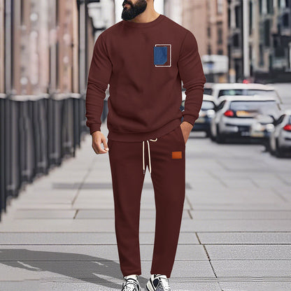 Men's Sport Suit Color Matching Sweater Two-piece Casual Fashion