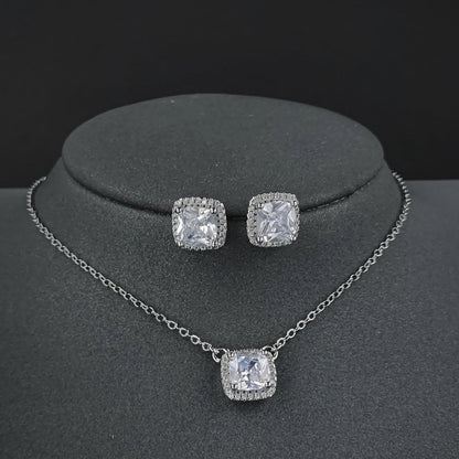 Square Ornament Luxury Ear Stud Necklace