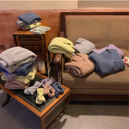 Ladies Thickened Fleece Warm Homewear Pajamas Set