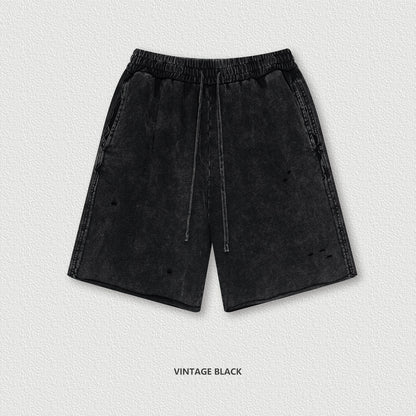 Washed Waxed Over-the-knee Shorts Men's Fifth Pants