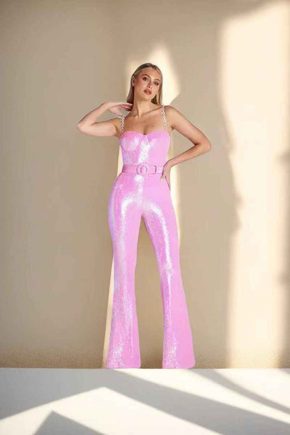 High-grade Sleeveless Belt Sequined Suspender Women's Jumpsuit Summer