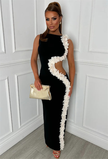 Sleeveless Hollow Side Slit Long Flower Dress