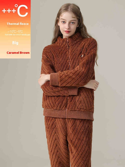 Women's Pajamas Fleece-lined Thickened Flannel Warm Loungewear Suit