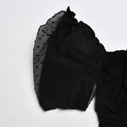 Mesh cutout princess sleeve slim bodysuit