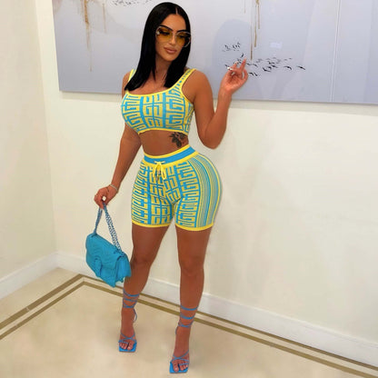 Summer New Fashion Jacquard Knitting Suit Women