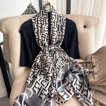 New Silk Satin Thin Shawl Tide Brand Beach Towel