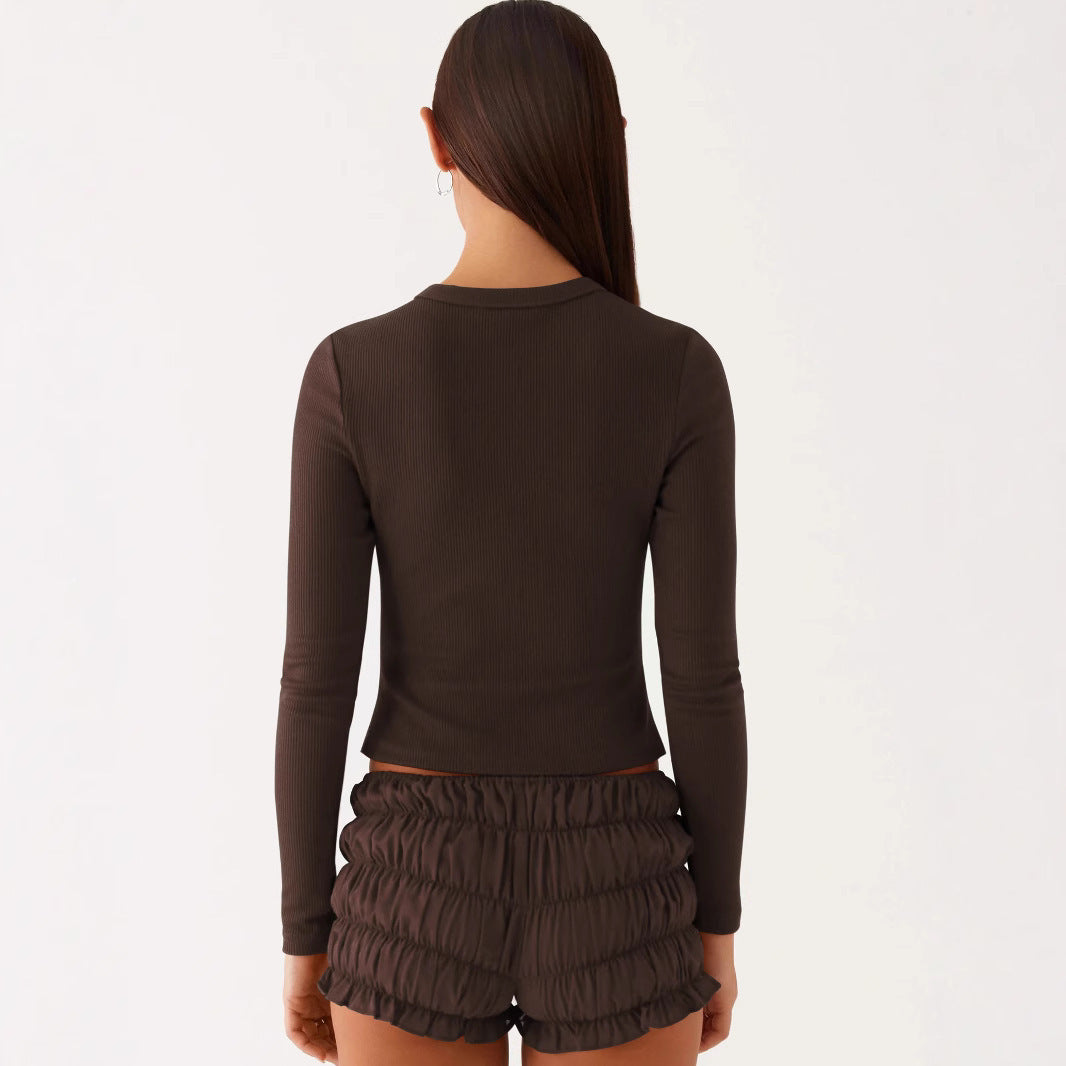 New Solid Color Slim-fit High-grade Long Button Cardigan Top