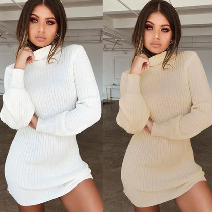 Long sleeve ribbed solid color casual dress