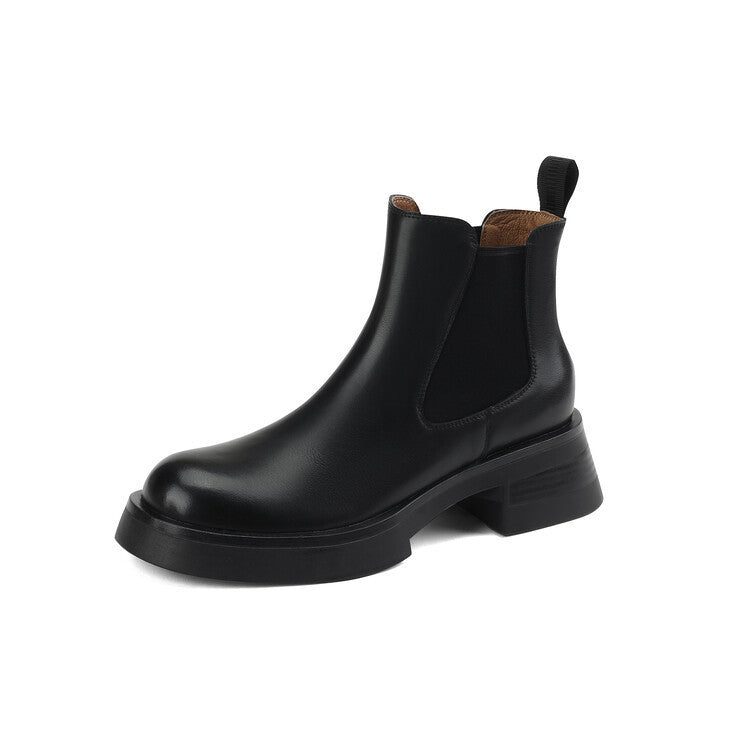Thick Medium Heel Simple Round Toe Boots