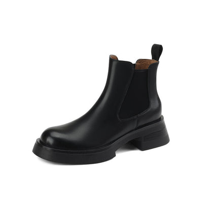 Thick Medium Heel Simple Round Toe Boots