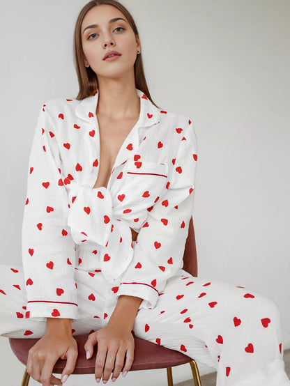 Comfortable Soft Heart Printing Cotton Pajamas Suit