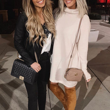 Knitted Long Sleeve Pile Collar Dress