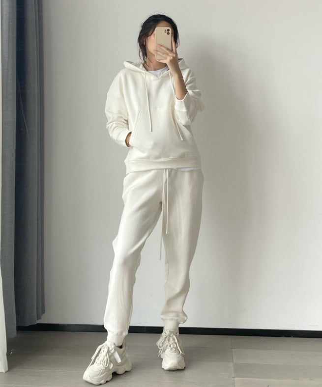 Hooded Drawstring Top Elastic Waist Casual Pants Fashion Fleece Suit