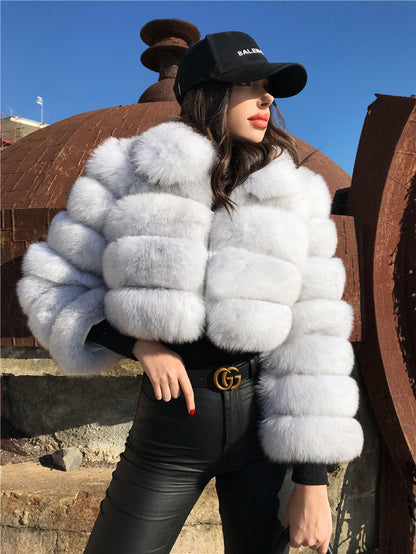 Lapel Imitation Fox Fur Long Sleeve Stitching Women's Light Luxury
