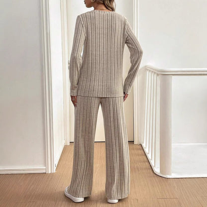 Loose Button Pit Stripes Knitting Suit