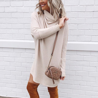 Knitted Long Sleeve Pile Collar Dress