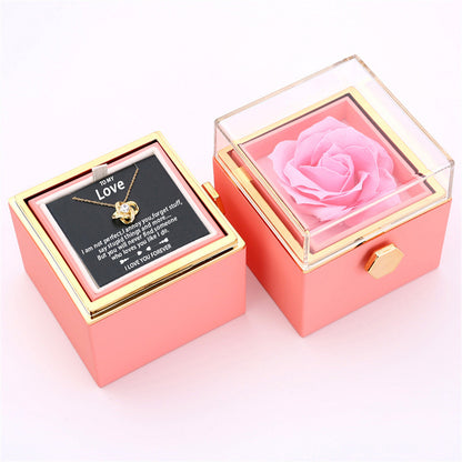 Rotating Soap Rose Jewelry Packing Box Necklace Gift Set