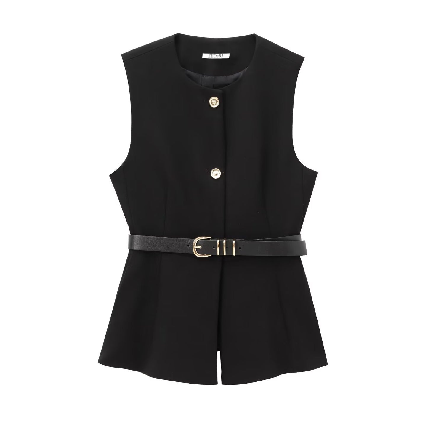 Belt Simple Sleeveless Shirt Bandage Dress Waist-tight Vest