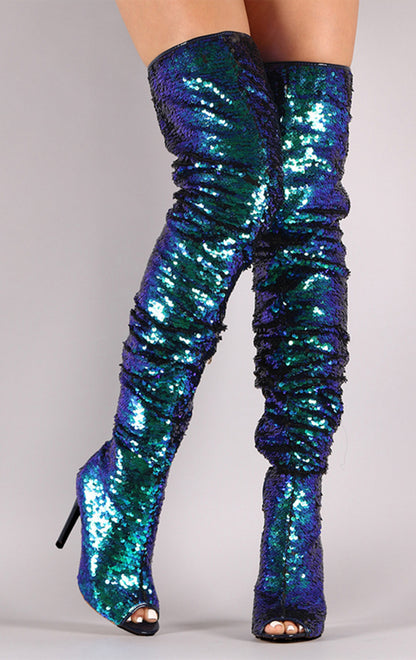 Sequin Fashion Fish Mouth Over The Knee High Heel Long Boots