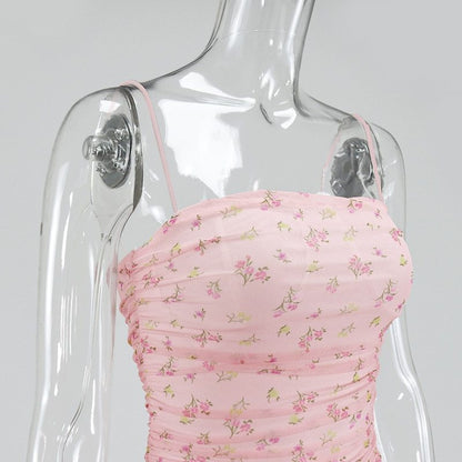 Women's New Floral Tube Top Halter Slim Suspender Skirt Dress