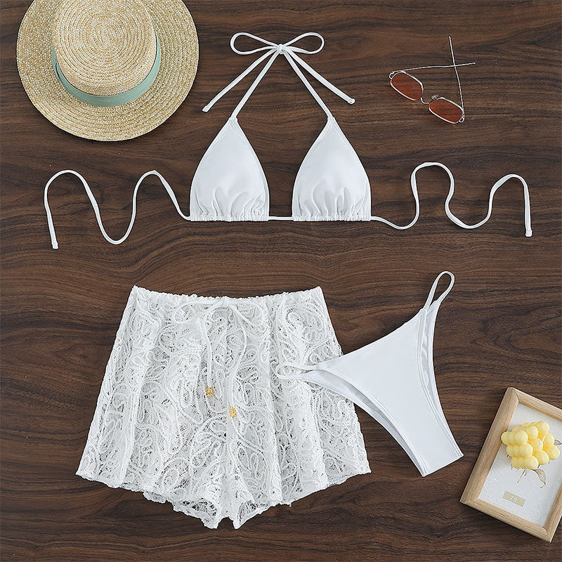 Lace Up Mesh Swimming Trunks Split Swimsuit For Women