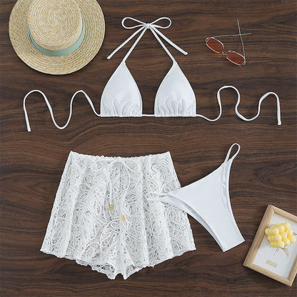 Lace Up Mesh Swimming Trunks Split Swimsuit For Women