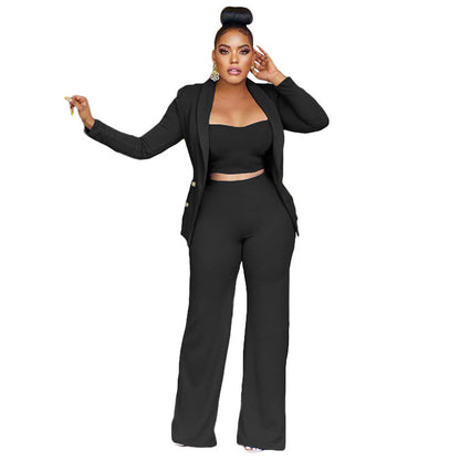 Wide Leg Pants Three Piece Set
