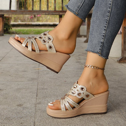 Bohemian Open Toe Sequin Slippers Women