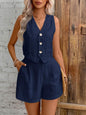 Leisure Commute Front Button Vest And Shorts Suit