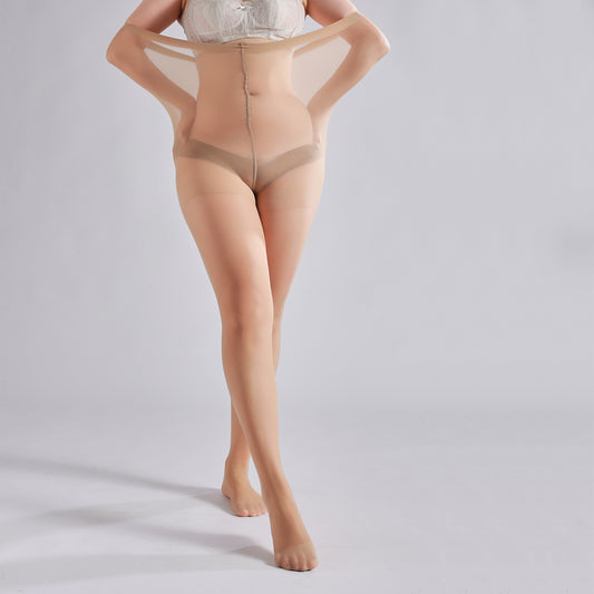 3 Pairs Plus Size Womens Sheer Tights 20D High Waist Control Top Pantyhose With Reinforced Toes