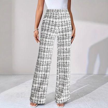 Woven Plaid High Waist Straight Women's Pants