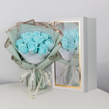 Valentine's Day Ice Crushing Blue Rose Flower Soap Bouquet Gift Box