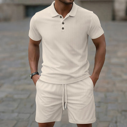 Men's Solid Color Jacquard Casual Short Sleeve Suit