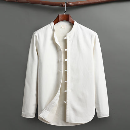 Tang Suit Outfit Chinese Retro Buckle Stand Collar Long Sleeve Cotton Linen Undershirt Coat