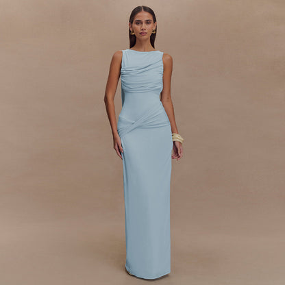 New Summer Round Neck Backless Dress Fashion Sleeveless