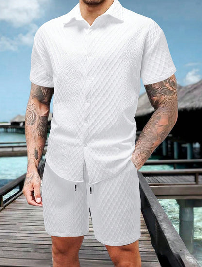 Men's Shirt Casual Loose Short Sleeves Shorts Suit
