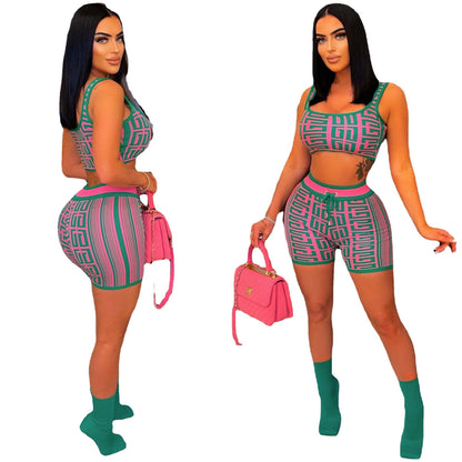 Summer New Fashion Jacquard Knitting Suit Women