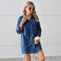Washed Raw Edge Denim Dress Stitching Long-sleeved Cardigan