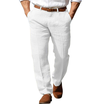 Men's Formal Linen Straight Pure Color Comfort Breathable Vacation Trousers