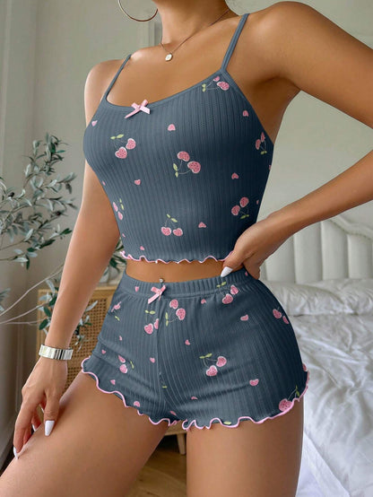Summer Suspender Elastic Shorts Pajamas Women's Suit