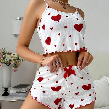 Summer Suspender Elastic Shorts Pajamas Women's Suit
