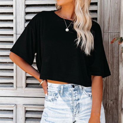 Solid Color Casual Short-sleeved T-shirt For Women