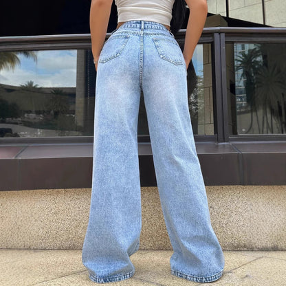 Ripped Washed Jeans Loose Straight Wide Leg