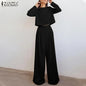 Loose-fitting Solid Color Long Sleeves Casual Two-piece Suit Wide Leg Pants Suit