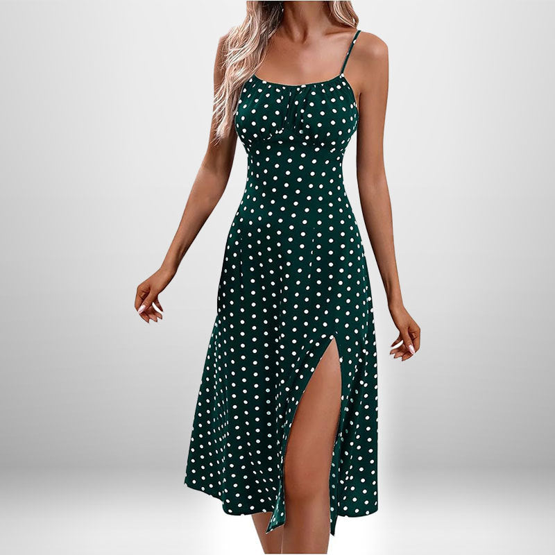 European And American Amazon New Women's Fashion Printed Self-tie Slit Sling Dress