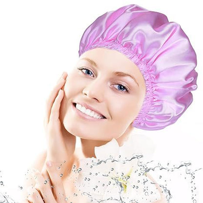 Double-layer Shower Cap Satin Long Hair Shower Cap Universal