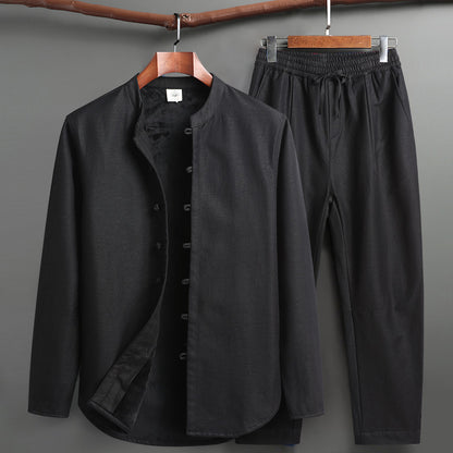 Tang Suit Outfit Chinese Retro Buckle Stand Collar Long Sleeve Cotton Linen Undershirt Coat
