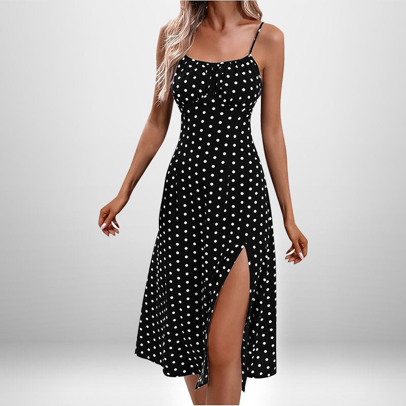 European And American Amazon New Women's Fashion Printed Self-tie Slit Sling Dress