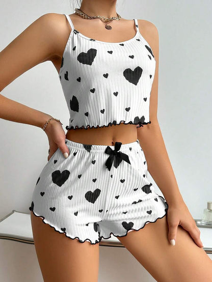 Summer Suspender Elastic Shorts Pajamas Women's Suit