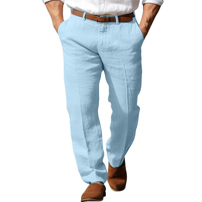 Men's Formal Linen Straight Pure Color Comfort Breathable Vacation Trousers